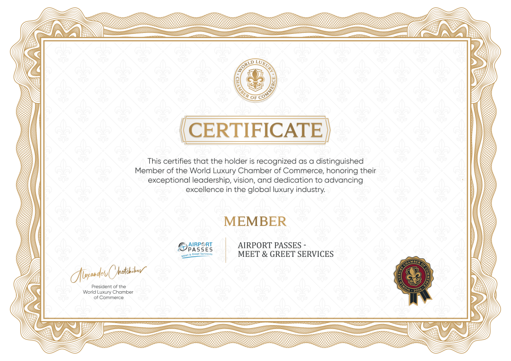 Airport Passes official membership certificate from the World Luxury Chamber of Commerce (WLCC)